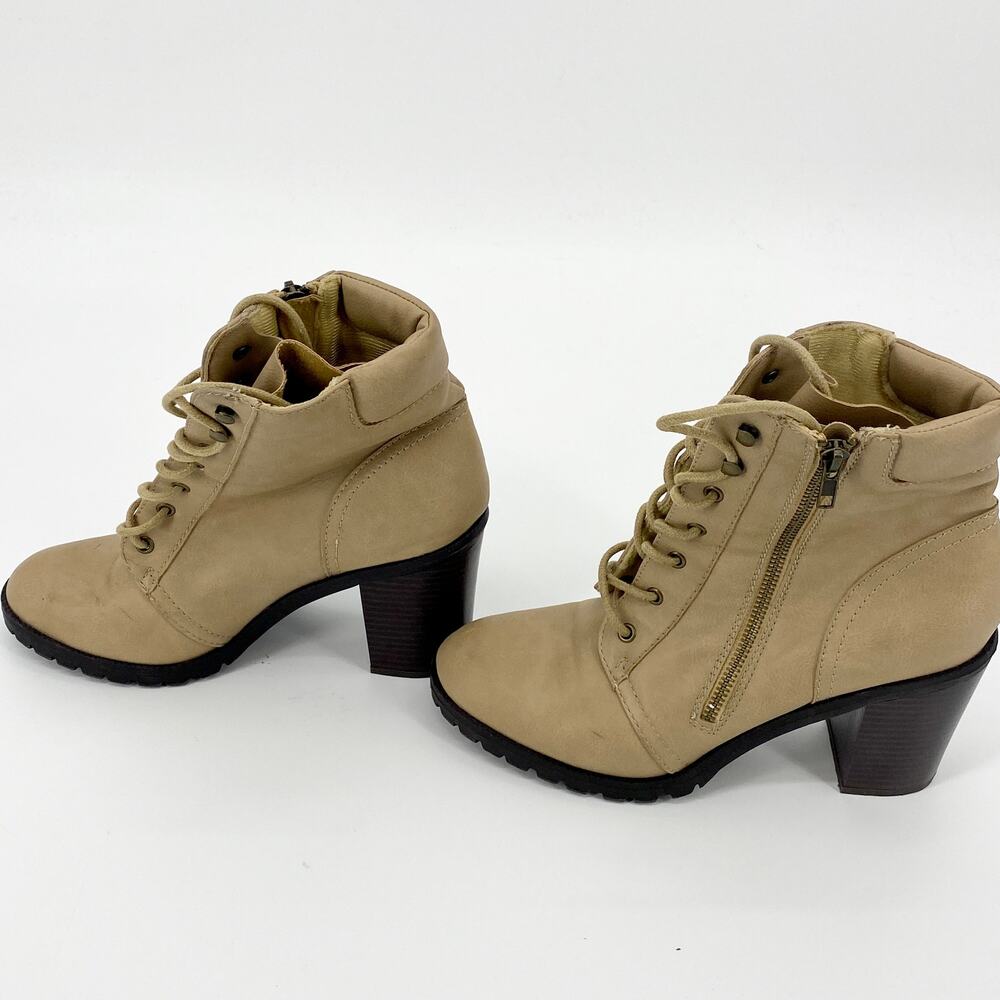 JUSTFAB Boots Tan Darma Side Zip Lace Up Heeled Bootie Women's Sz 9